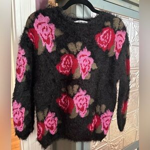 Cotton Emporium Black Sweater with Pink Floral Design